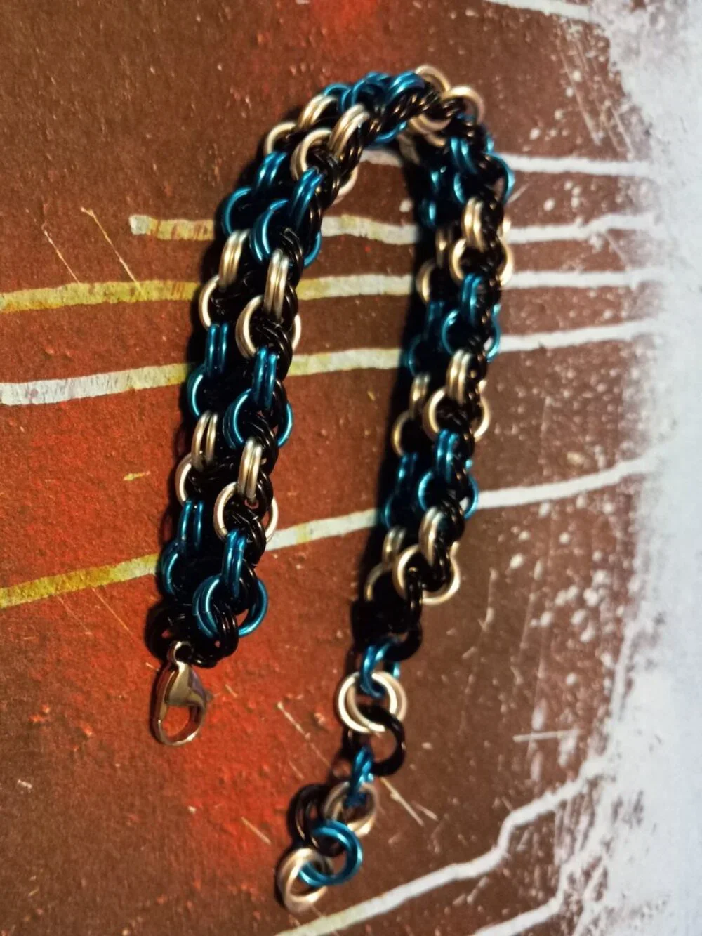Blue, black, & silver Chain Mail bracelet